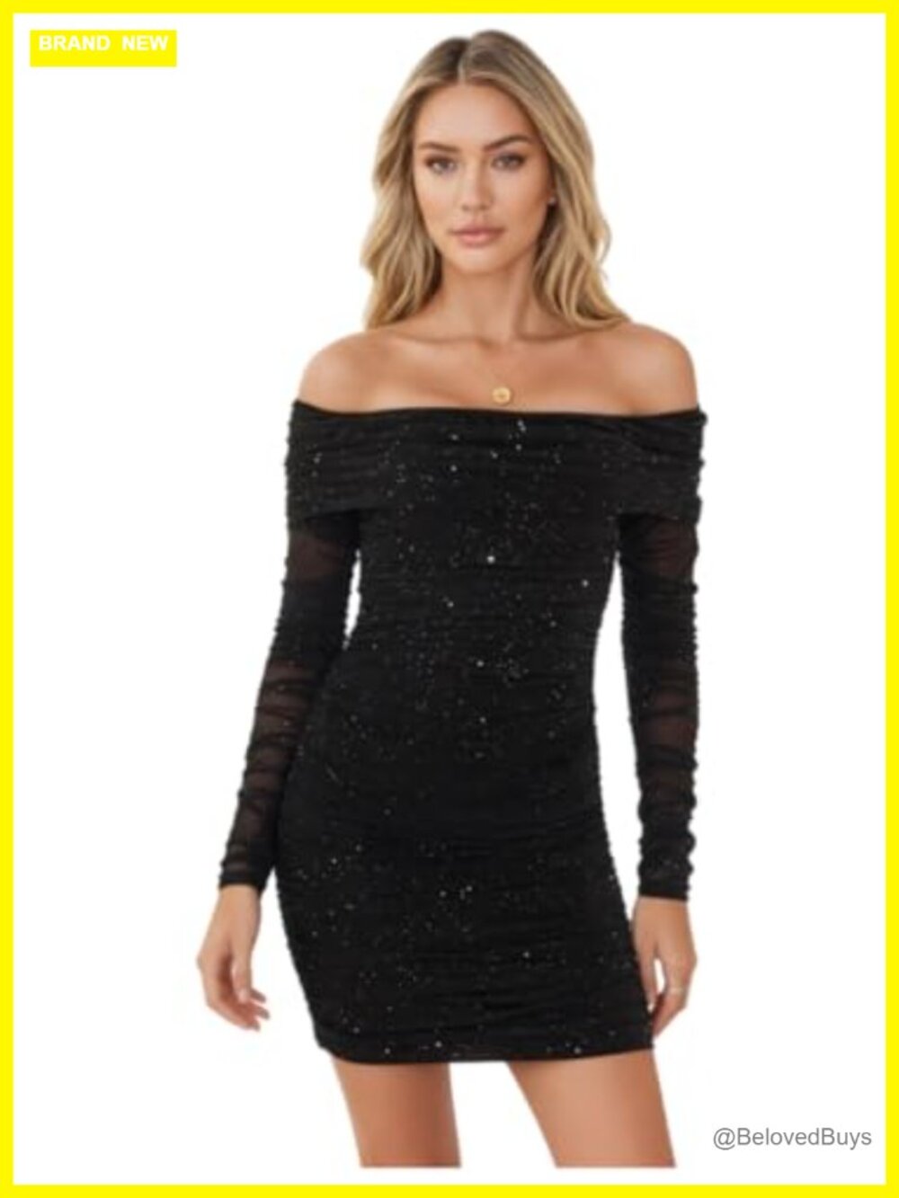 Sexy Sequin Mesh Off Shoulder Long Sleeve Ruched Mini Bodycon Dress